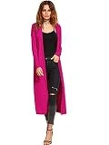 Verdusa Women's Long Sleeve Open Front Long Cardigan Duster Coat Hot Pink M