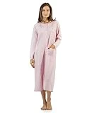 Casual Nights Women's Long Quilted Button Down Robe House Dress (Medium, Pink)