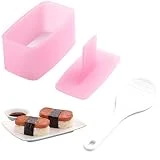 1 Pack Non Stick Musubi Maker Press with Small Rice Paddle, Sushi Making Kit Onigiri Mold Luncheon Meat Press Hawaiian Spam Musubi Maker Mold (Pink)