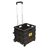 Glad Foldable Rolling Pull Cart with Telescopic Handle | Heavy Duty Folding Plastic Box with Wheels | Portable Carrier for On The Go | Collapsible Storage Crate