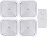 GE 38559 Wireless Remote LED Puck Lights (4 pack), Remote Controlled, Wireless, 20 Lumens Each, Bright White Light, Battery Operated, No Wiring Needed, Easy to Install