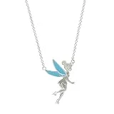 Disney Tinkerbell Jewelry for Women, Silver-Plated and Enamel Necklace, 18” Chain
