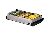 Elite Gourmet Elite Platinum EWM-6171 Maxi-Matic 7.5 Quart Triple Buffet Server Food Warmer Temperature Control, Clear Slotted Lids, Perfect for Parties, Entertaining & Holidays, Stainless Steel