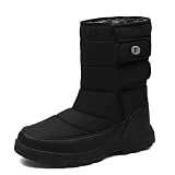EXEBLUE Men Women’s Winter Snow Boots,Unisex Water-Resistant Mid Calf Boots with Fur Lining Outdoor Black