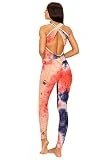 SWEET TEE Workout One Piece Bodycon Jumpsuit for Women - Backless Butt Lift Anti-Cellulite Compression Yoga Workout JU01 1 Orange Navy Small Medium