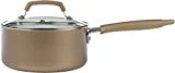 WearEver C94424 Pure Living Nonstick Ceramic Coating Scratch Resistant PTFE PFOA and Cadmium Free Dishwasher Safe Oven Safe Sauce Pan Cookware, 3-Quart, Gold (Renewed)