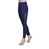 ONGASOFT Yoga Pants for Women Fitness Mesh Workout Leggings Yoga Capris(Navy,M)