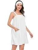 Women Bath Wrap Towel for Shower with Pocket Straps Robe and Facial Headband (L,White)