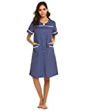 Ekouaer Women’s Sleepwear Button Front Cotton Nightgown Short Sleeve House Dress S-XXL (X-Large, Navy)
