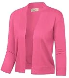 GRACE KARIN Women's Vintage Open Front Shrug 3/4 Sleeve Cropped Cardigan Plus Size Knit Swearters for Dress(Brink Pink,XXL)