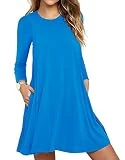 PCEAIIH Women's Long Sleeve Pockets Casual Swing T-Shirt Dresses Sky Blue Large
