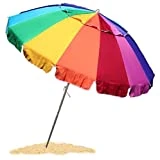 EasyGo 8 Foot Heavy Duty HIGH Wind Beach Umbrella - Giant 8' Beach Umbrella with Sand Anchor & Carrying Bag -Sturdy Pole and Thicker Fiberglass Ribs for High Wind Resistance