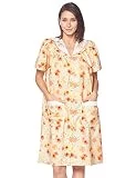 Casual Nights Women's Snap Front House Dress Short Sleeve Woven Housecoat Duster Lounger Robe, Floral Peach, Large
