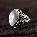Grey Moonstone Gemstone Ring Solid 925 Sterling Silver Ring Beaded Designer Ring Huge Ring Cocktails Ring Anniversary Ring Natural Grey Moonstone Handmade Ring