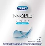 Durex Invisible Ultra Thin Condoms, Ultra Sensitive- Ultra Fine, Natural Latex With Lube and Reservoir Tip. Durex's Thinnest Condom for Men, HSA Eligible, 16 Count