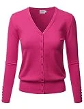 LALABEE Women's V-Neck Long Sleeve Button Down Sweater Cardigan Soft Knit-HOTPINK-M