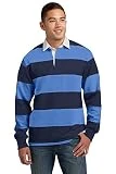 SPORT-TEK Men's Long Sleeve Rugby Polo S True Navy/Carolina Blue