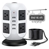 Power Strip Tower Extension Cord - 16.4FT/5M Surge Protector Power Strip with USB, Power Strip Surge Protector with 8 AC Outlets & 4 USB Ports, Overload Protection, Short Circuit Protection.