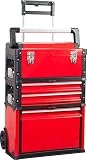 BIG RED TRJF-C305ABD Torin Garage Workshop Organizer: Portable Steel and Plastic Stackable Rolling Upright Trolley Tool Box with 3 Drawers, Red