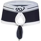 ACSUSS Men's Boxer Briefs Bulge Pouch Buckled Front Open Underwear Swim Trunk Shorts Navy Blue X-Large