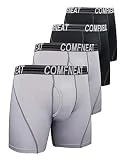 Comfneat Men's 4-Pack Boxer Briefs Sport Performance Underwear (Black/Light Grey 4-Pack, XXL)