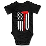 Arromper Thin Red Line Firefighter Axe Boy's & Girl's Short Sleeve Jumpsuit Outfits Black