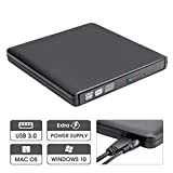 ROOFULL External DVD Drive with Power Supply Cable, Portable USB 3.0 CD DVD +/-RW Optical Drive Burner Player, Compatible for Windows 10 Laptop Computer Surface Pro Mac MacBook Pro Air iMac, Black