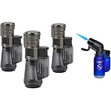 Vertigo by Lotus Cyclone Triple Torch Cigar Lighter Charcoal 3 Pack Plus Free Lighter