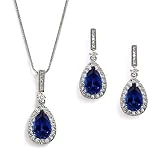 Mariell Sapphire Blue Cubic Zirconia Necklace & Earrings Bridal Jewelry Set, Something Blue Wedding Gift