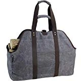 MyFirePlaceDirect Waxed Canvas Log Carrier Tote Bag, Extra Large Durable Firewood Holder with Handles and Shoulder Strap, Heavy Duty Wood Carrying Bag for Fireplaces