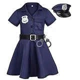Heay Girls Police Costume Halloween Dress up Cop Costume for Kids Navy Blue XL