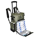 The X-Large 'Recon' Rolling Fishing Backpack, Tackle Box Storage Bag - Non-Corrosive Fishing Tackle Bag with (5X) 3650 Boxes - Fisherman Gifts for Men, Tackle Bags, Backpacks and Tackle Box Organizer