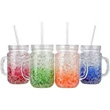 Lily's Home Double Wall Gel-Filled Acrylic Freezer Mason Jar Mugs with Lids and Straws, Great as Old Fashion Drinking Glasses at BBQs and Parties, Assorted Colors (18 oz. Each, Set of 4)