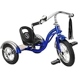 12' Schwinn Roadster Trike, Retro-Styled Classic Tricycle Frame with Low Center of Gravity, Color Blue