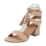 TOP Moda Women's Tassel Stacked Block Heel Gladiator Sandal (10 B(M) US, Blush)