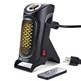 LIFE SMART 350W Mini Wall-Outlet and Table Portable Electric Handy Space Heater, Plug-in Blower with Digital Display Timer and Remote Control, for Office and Household with Bracket and Power Cord