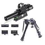 Pinty Rifle Scope 3-9x32 Rangefinder Illuminated Reflex Sight 4 Reticle Green Dot Laser Sight & 6 inch to 9 inch Aluminum Rifle Bipod Works with Picatinny QD Mounting