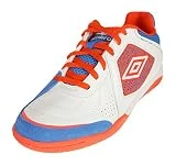 Umbro Men's Sala Liga Indoor Court Soccer Shoes, White/Cherry Tomato/Ibiza Blue 12