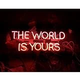 16' by 6.5' inch Real Glass Neon Pink The World is Yours Wall Sign for Cool Light, Wall Art, Bedroom Decorations, Home Accessories, Party, and Holiday Decor
