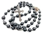 Nazareth Store Black Agate Matte 8mm Beads Rosary Hematite Stones Prayer Jerusalem Holy Soil Medal Cross Antique Religious Rosaries Beads Collection