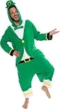 Silver Lilly Leprechaun Unisex Adult Pajamas - Plush One Piece Cosplay Holiday Costume (Green, L)