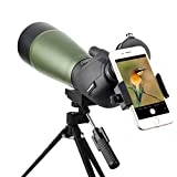 Gosky Spotting Scope with Tripod, Carrying Bag and Scope Phone Adapter - BAK4 45 Degree Angled Eyepiece Scope for Target Shooting Hunting Bird Watching (20-60x80 Scope + Phone Mount)