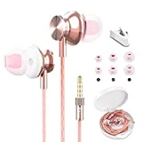 Wired in Ear Earbuds, Mijiaer M30 Stereo Bass Headphones with Microphone Noise Isolating 3.5mm Jack Earbuds for Game Gym Sport Working Earphones Remote Control (Rose Gold)