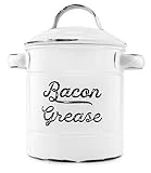 AuldHome Grease Container, White Enamelware Bacon Grease Can with Strainer, Farmhouse Style, Keto-Friendly