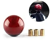 Carbon Fiber Style Gear Shift Knob Universal Shifter Knobs with 3 Adapters Stick Shifter Round Ball Red
