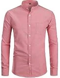ZEROYAA Men's Hipster Mandarin Collar Long Sleeve Button Up Oxford Shirts with Chest Pocket Z112 Red Medium
