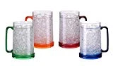 BC Inter Double Wall Gel Frosty Freezer Ice Mugs Clear 16oz Set of 4 (Blue, Red, Orange and Green)