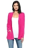 Urban Look Womens Basic Long Sleeve Open Front Comfy Sweater Cardigan (Medium, Hot Pink)
