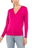 CIELO Women's Regular Solid Long Sleeve Cardigan with Decorative Buttons, Hot Pink, Large
