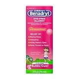 Children's Benadryl Dye-Free Allergy Liquid, Diphenhydramine HCl, Bubble Gum, 4 fl. oz